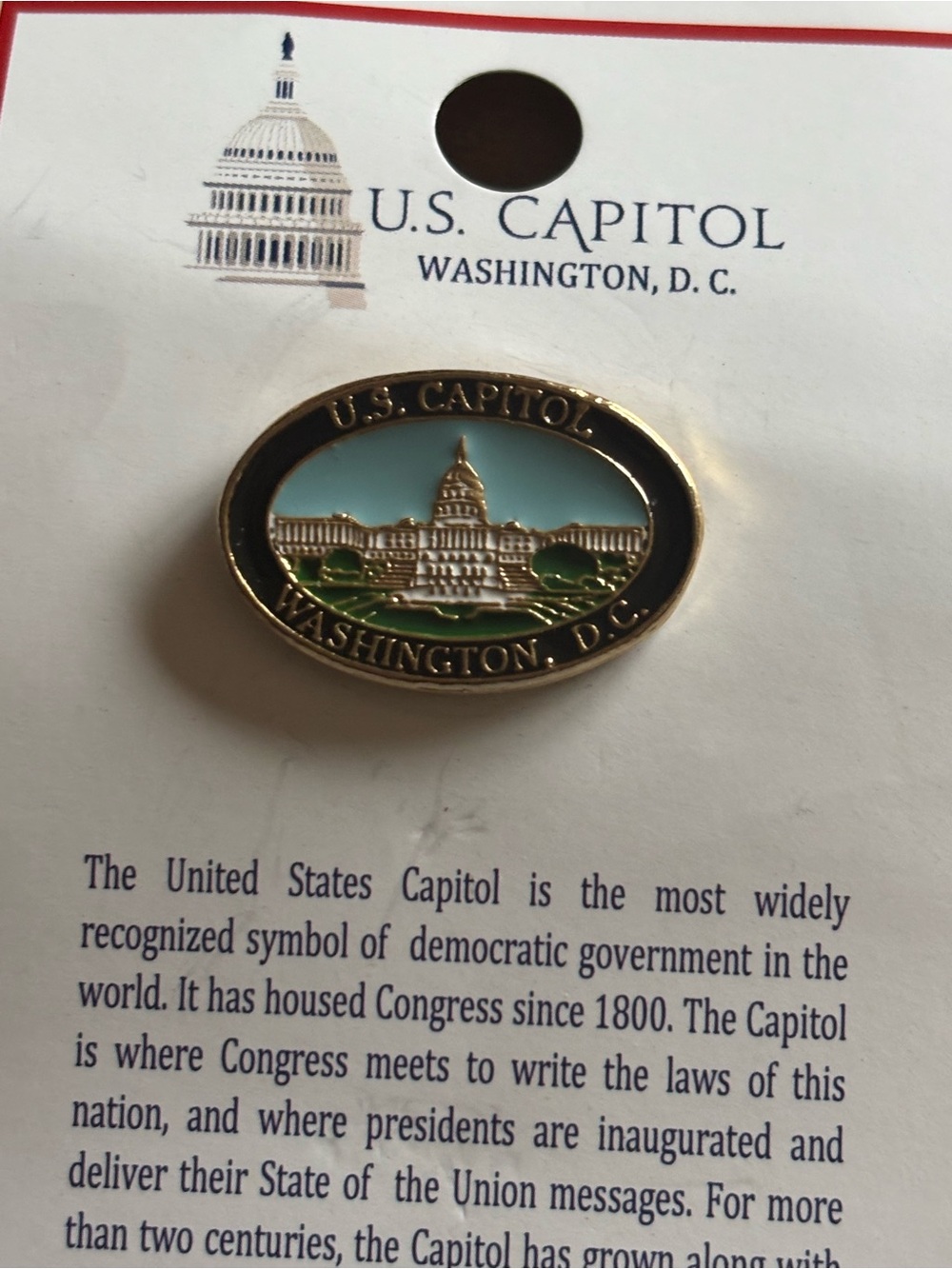 U.S. Capital Washington D.C. Pin Gold, Light Blue, Green